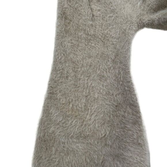 Womens Beige Boho Cottagecore Long Sleeve Faux Fur Fuzzy Sweater Crop Top / M - Picture 7 of 9